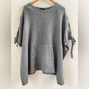 MADDEN NYC Women’s Oversized Heather Gray Poncho w/Side Ties OSFM